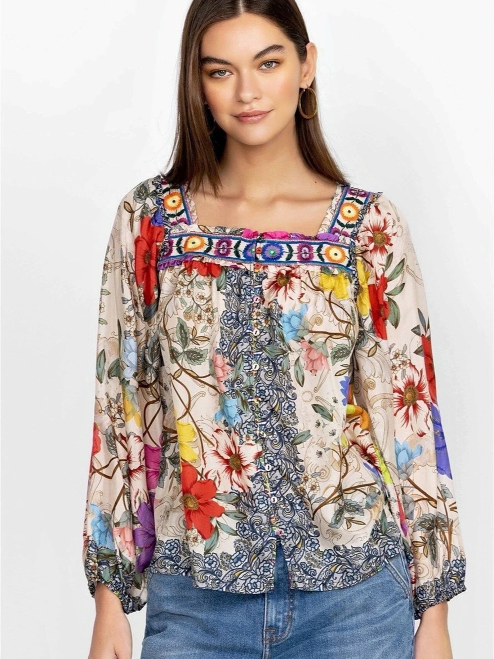Johnny Was Floral Blouse in Multicolor Size Medium Like New